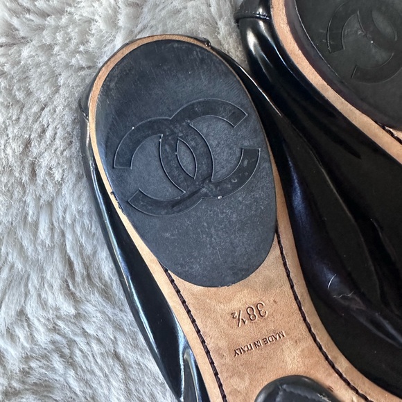 Chanel Black Patent Leather Cap Toe Stretch Spirit Ballet Flats 38.5 - Picture 7 of 11